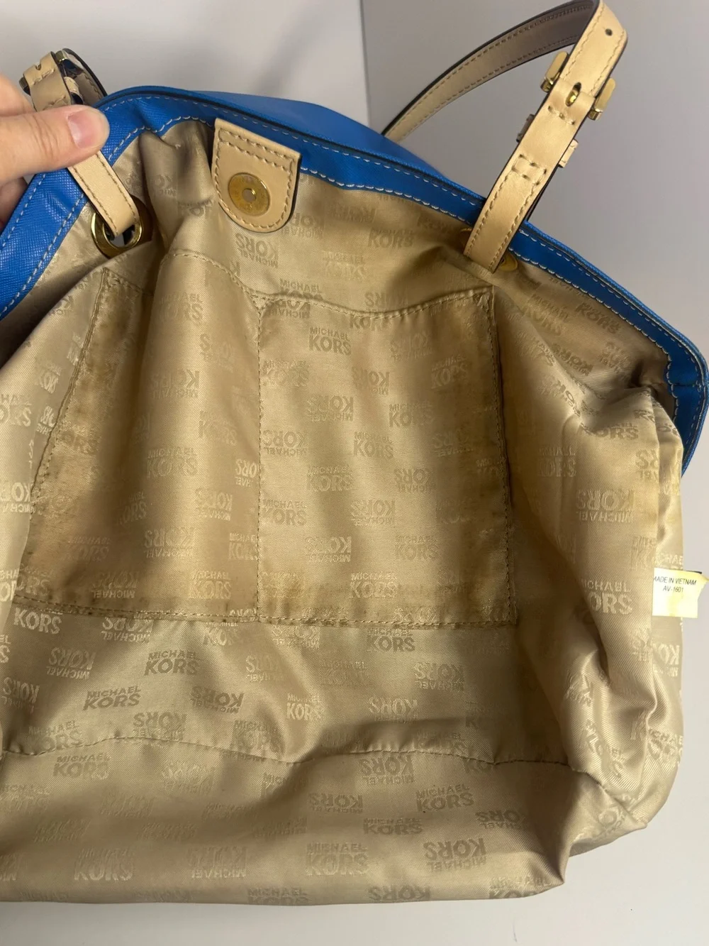 #418 Michael Michael Kors Jet Set Blue Leather Shoulder Tote Bag